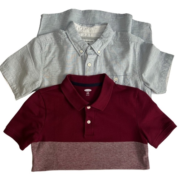 Lot of 2 - quicksilver button down short sleeve shirt & old navy red polo size M - Picture 1 of 8